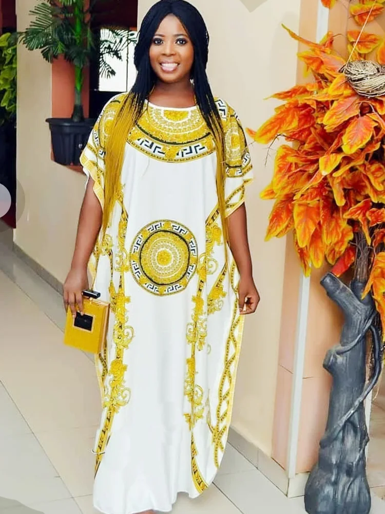 

African Dresses for Women Bazin Riche Fashion Satin Silk Print Abaya Muslim Dress African Dashiki Boubou Robe Africaine Femme