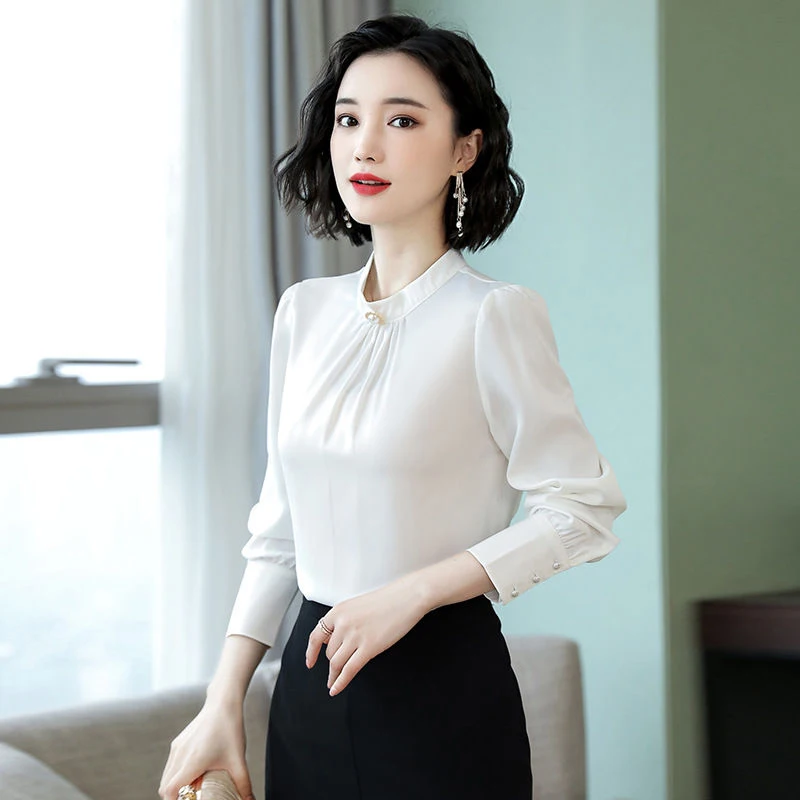 Женские весенне-осенние стильные шифоновые Блузки Рубашки повседневные блузы с