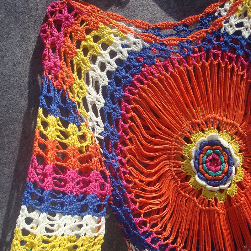 Женское вязаное пляжное платье ручной работы цветная туника для пляжа пикантное