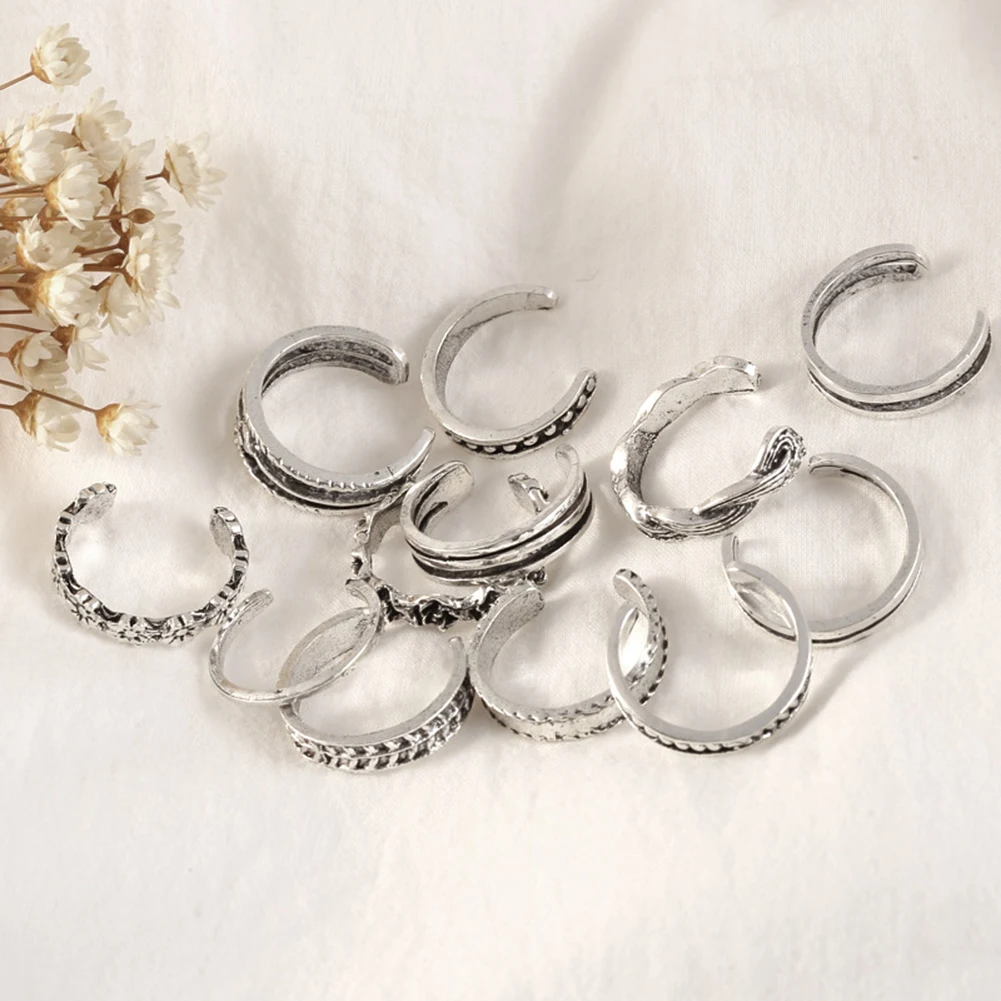 

12PCS Tail Foot Ring Gifts Adjustable Open Toe Rings Set for Women Girl Summer Beach Vacation Kunuckle Jewelry Finger Ring