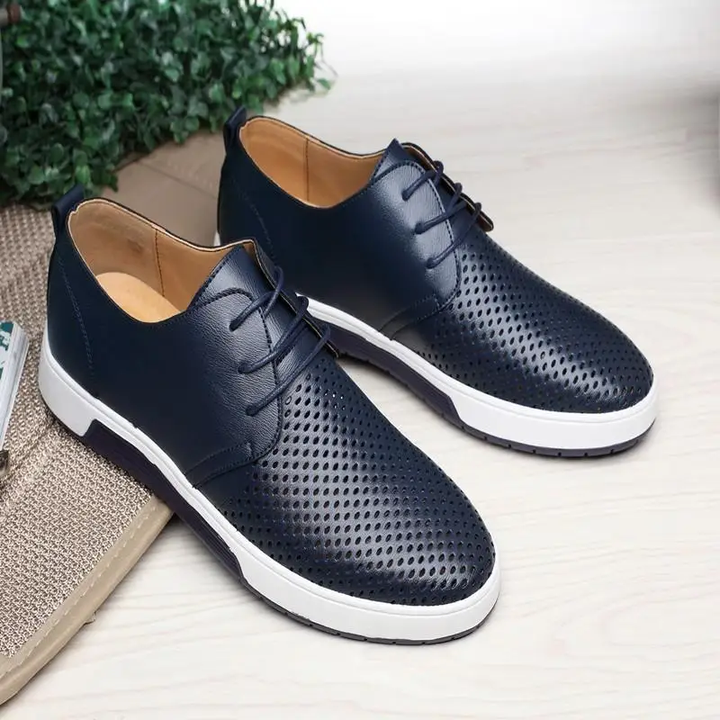 

Large Size Leather Men's Casual Shoes 2021 Summer Luxury Breathable Hole Men's Flat Shoes Lace-Up Men's Oxford Hot Drop Shoes