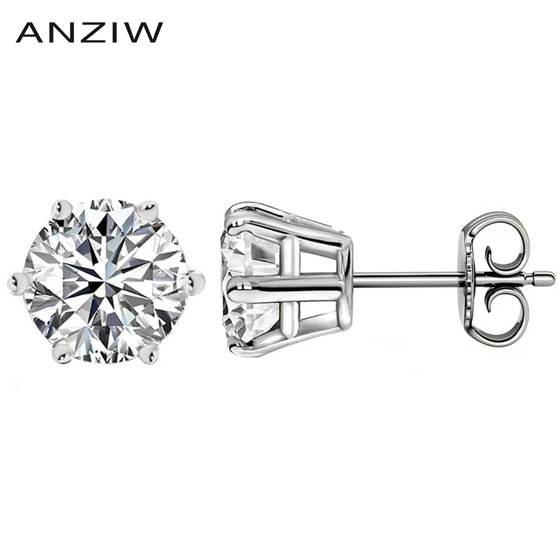 Женские серьги гвоздики с бриллиантами из стерлингового серебра 925 пробы 6