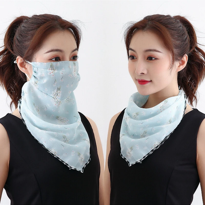 

New Sunscreen Summer Neck Cover Thin Summer Breathable Silk Scarf Full Covering Chiffon Triangle Scarf Outdoor Riding
