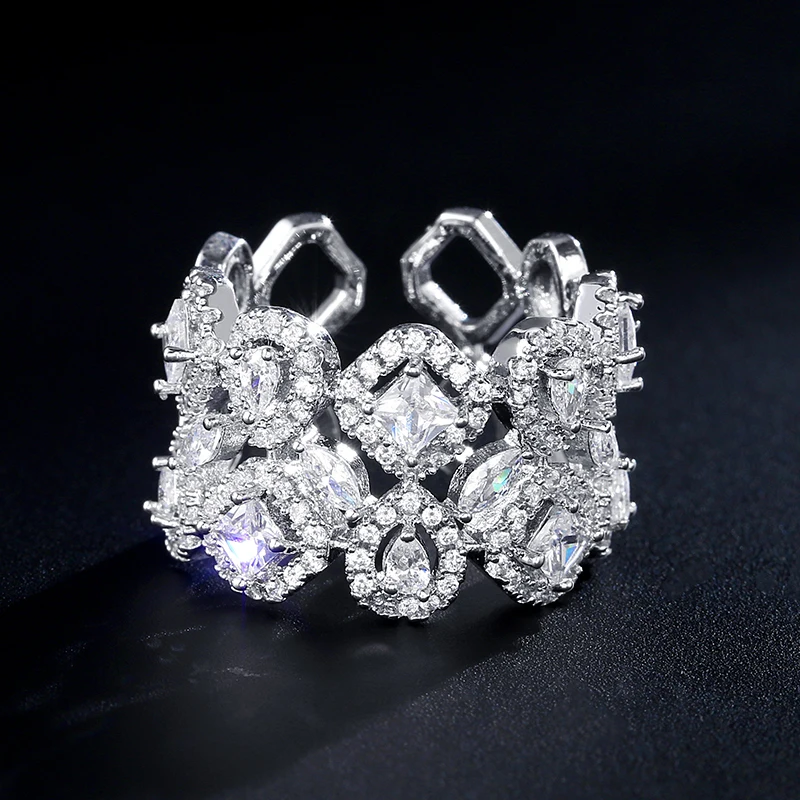 Модные Роскошные блестящие Открытые Кольца Uilz с кубическим цирконием