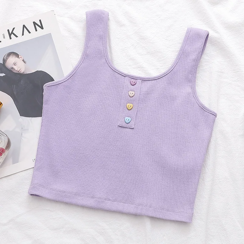 

Summer New Ins Slim Short Woman Camis Sleeveless Outer Wear Colorful Button Chic Crop Tops Women's Knitted Casual Camisole