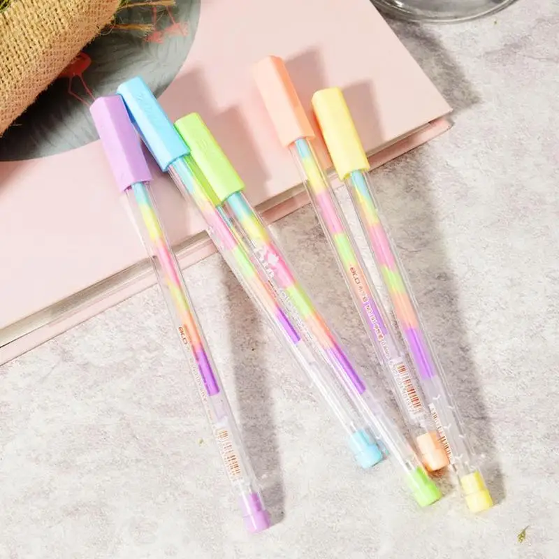 

10PCS Watercolor Gel Pen with 6 Colors Fluorescent Pen Ballpoint Student Office Rainbow Writing Liquid Ink Marker Pencil