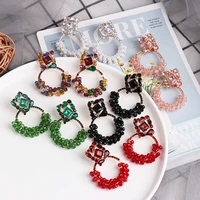 new geometric colorful rhinestone dangle drop earrings for women fashion crystals beads earrings jewelry accessories wholesale