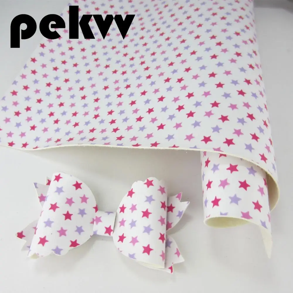 PR010 Stars Printed Faux Leather stars dots plaid For DIY bows Accessories crafts projects A4 Sheet 8"x11.8" PR010 - Color: PR010
