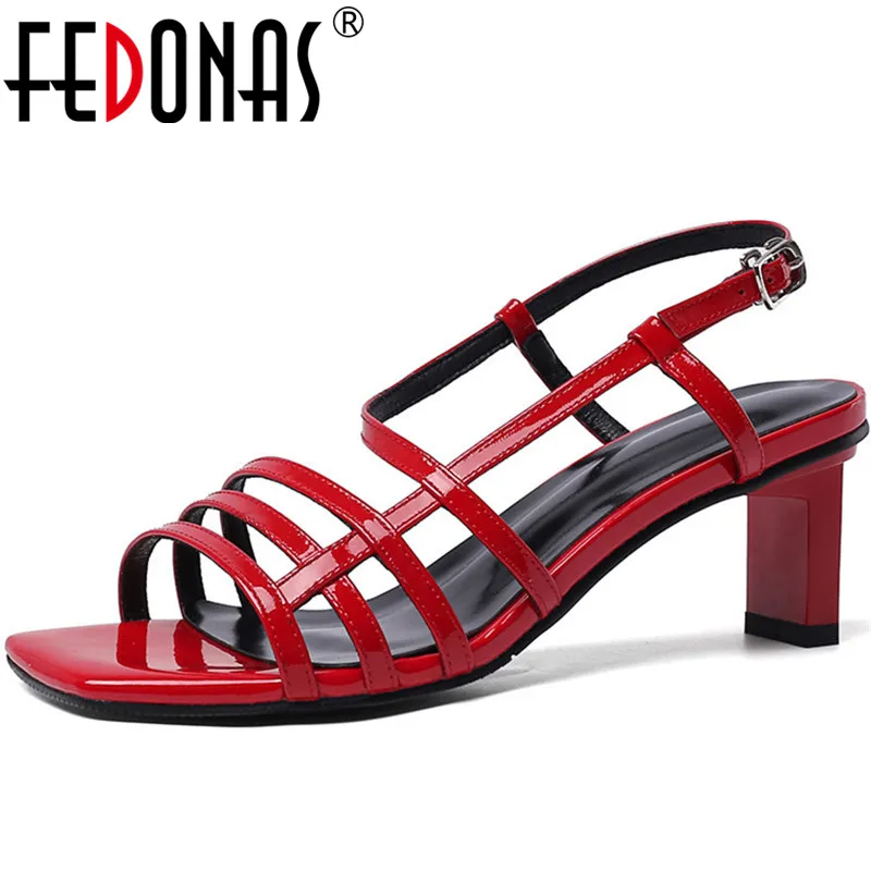 

FEDONAS Fashion Lace Up Famale Sandals High Heels Pumps Wedding Slip On Ladies Shoes Cow Patent Leather Peep Toe Shoes Woman