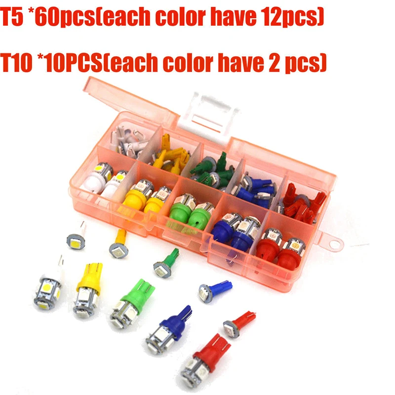 70 шт. T5 + T10 LED 5050 SMD Автомобильная приборная панель лампа для приборной панели