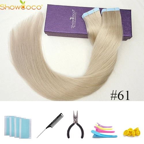 Color 61 Лента для наращивания человеческих волос лента для волос Remy Двухсторонняя клейкая бесшовная лента русские волосы ShowCoco 40/20 в упаковке - Цвет: Color 61