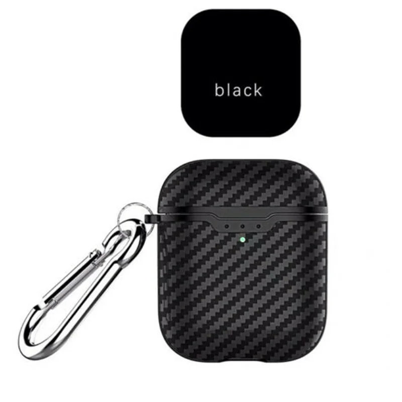 Мини беспроводные bluetooth наушники чехол для Apple AirPods ударопрочный Тонкий чехол из углеродного волокна чехол для Air Pods защитный FS - Цвет: Черный