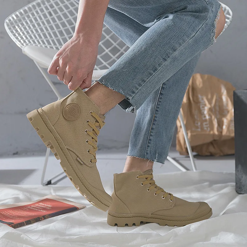 COWCOM/Повседневная парусиновая обувь с высоким берцем мужская на плоской подошве