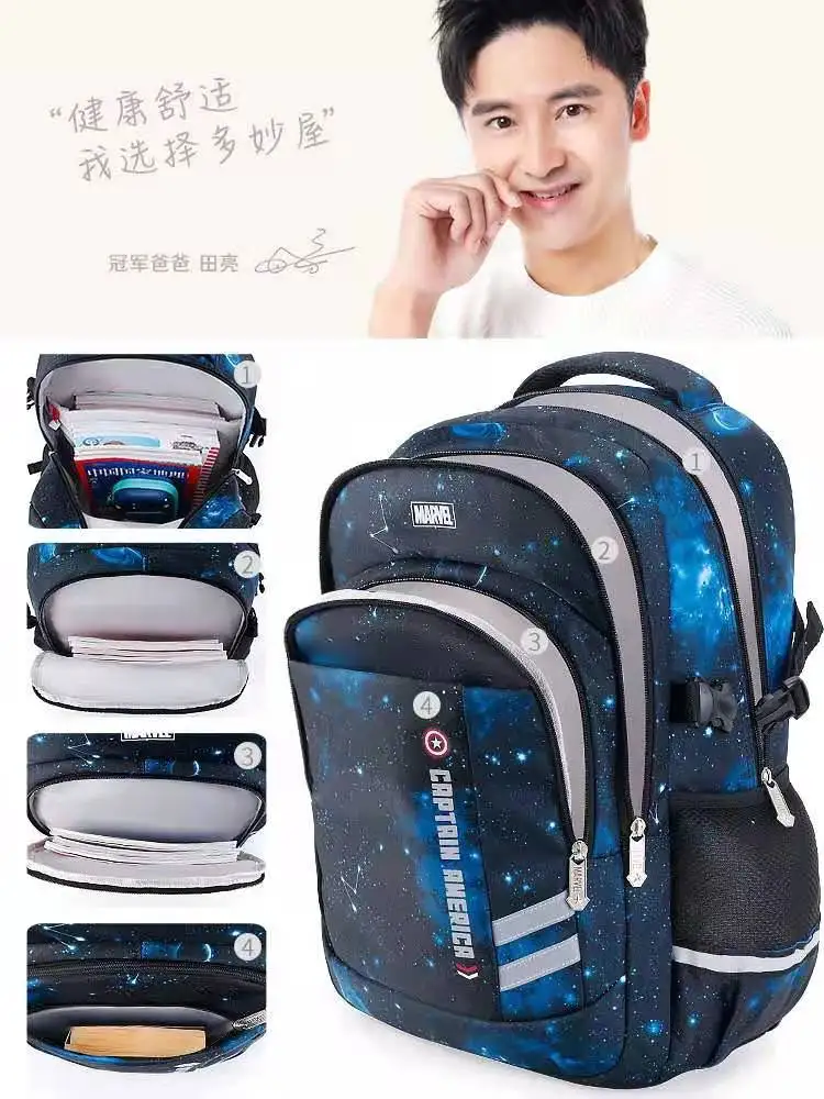 Disney New School Bag For Boys Primary Student Shoulder Orthopedic Backpack Captain America Spider Iron Man Grade 1-6 Mochila