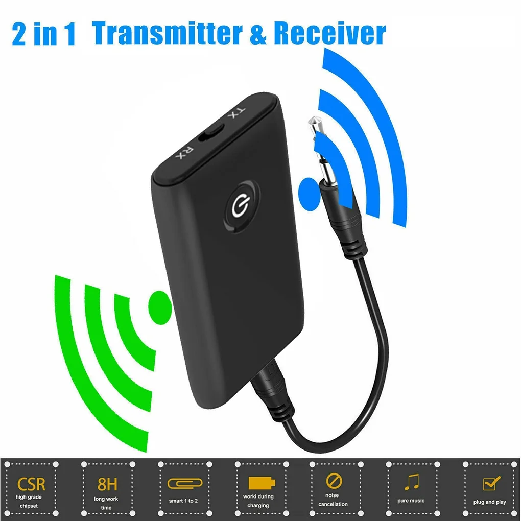 2 in 1 Wireless Bluetooth-compatible 5.0 Transmitter Receiver Chargable for TV PC Car Speaker 3.5mm AUX Hifi Music Audio Adapter |