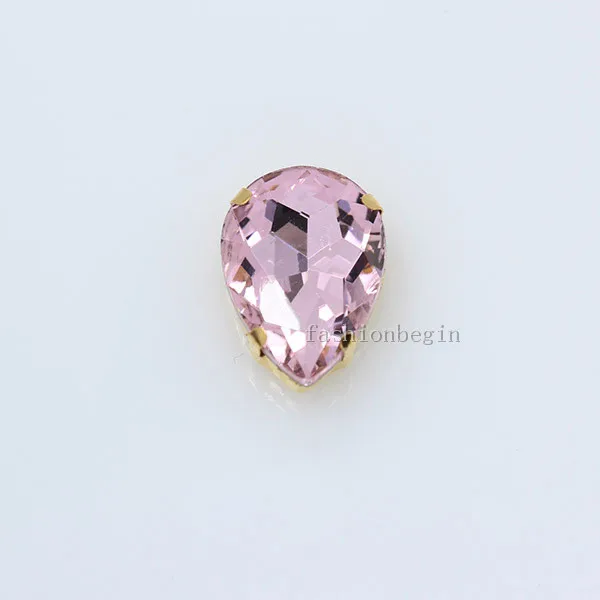 lt pink 20p 10x14 мм каплевидный цвет, заостренный стеклянный камень, пришитые хрустальные стразы, каплевидные драгоценности, Золотая пуговица для свадебного платья - Цвет: lt pink