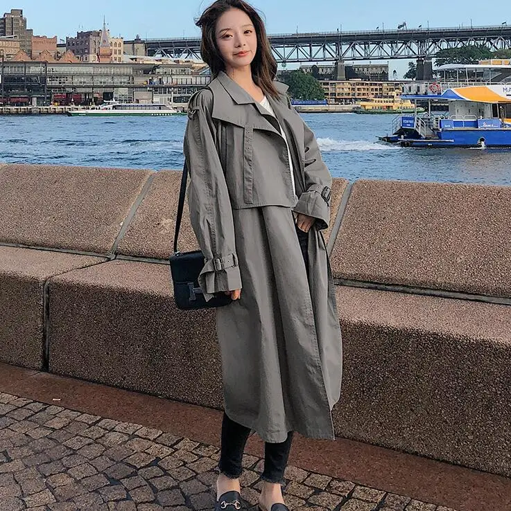 

Trench Coat For Women Spring Autumn Winter Windbreaker Extra Long Fashion Design Loose Trenchcoat Female Overcoat Outwear Female