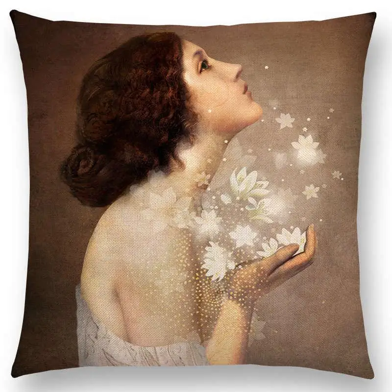 

2021 Trendy Elegant Lady Lovely Girl Shakespeare Plays Fantasy Painting Heart Free Wish Sea Cushion Cover Sofa Throw Pillow Case
