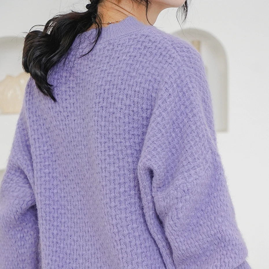 Женский Трикотажный Свитер оверсайз однотонный базовый пуловер с круглым