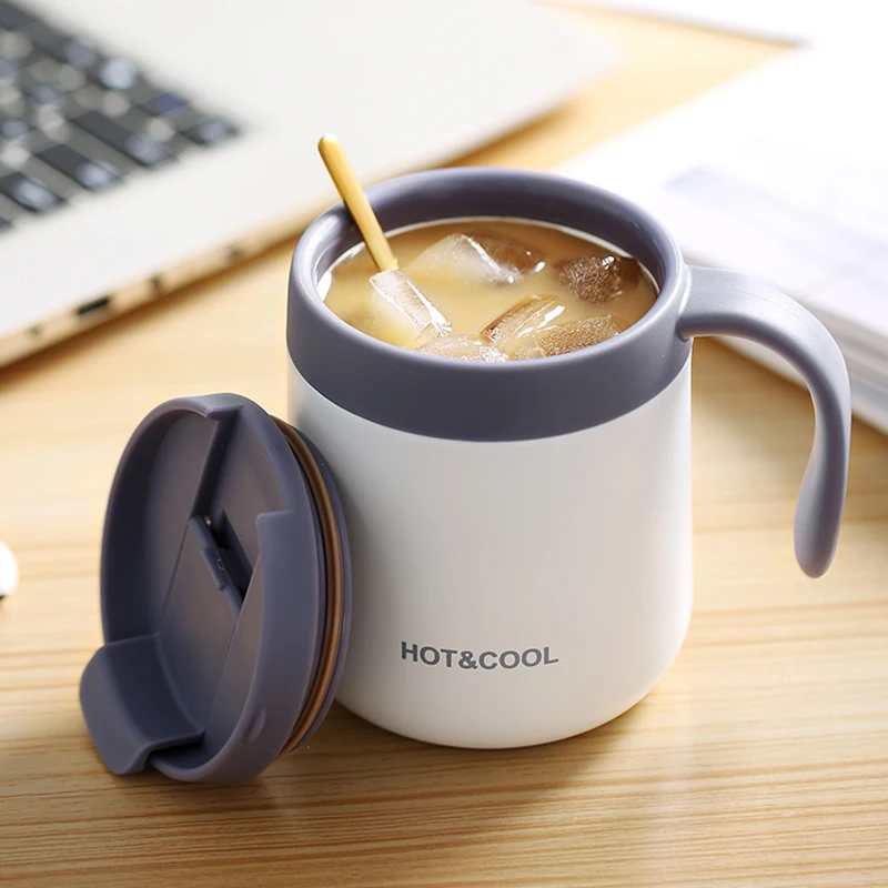 

350/500ML Double Stainless Steel Thermal Coffee Mugs With Handle Thermos Flask Travel Office Tea Cup Lid Drink Water Bottle