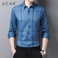 ucak brand streetwear long sleeve shirt men clothes spring new arrival clothing casual turn down collar plaid shirts homme u6178