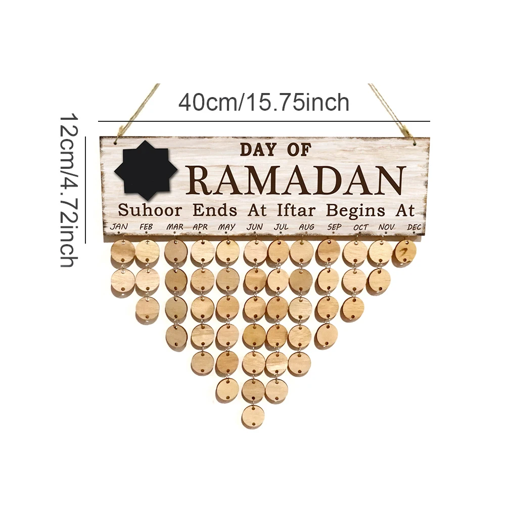 

Wood Countdown Calendar Ramadan Eid Mubarak Wood Pendants Hanging Calendar for Eid Mubarak Decoration