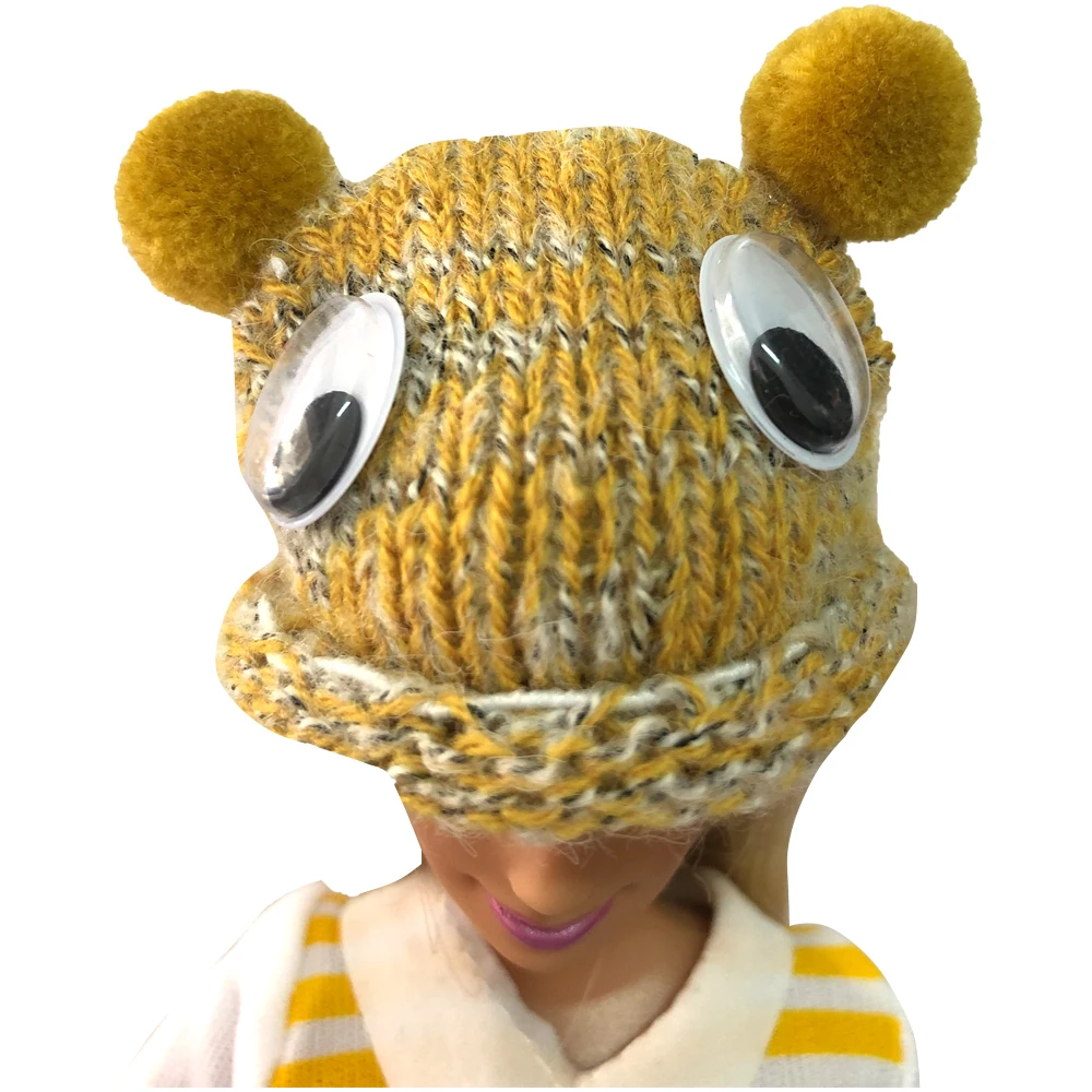 NK 1 шт. шапка для куклы шерсть Вязанная милые глаза мультяшная желтая Кепка