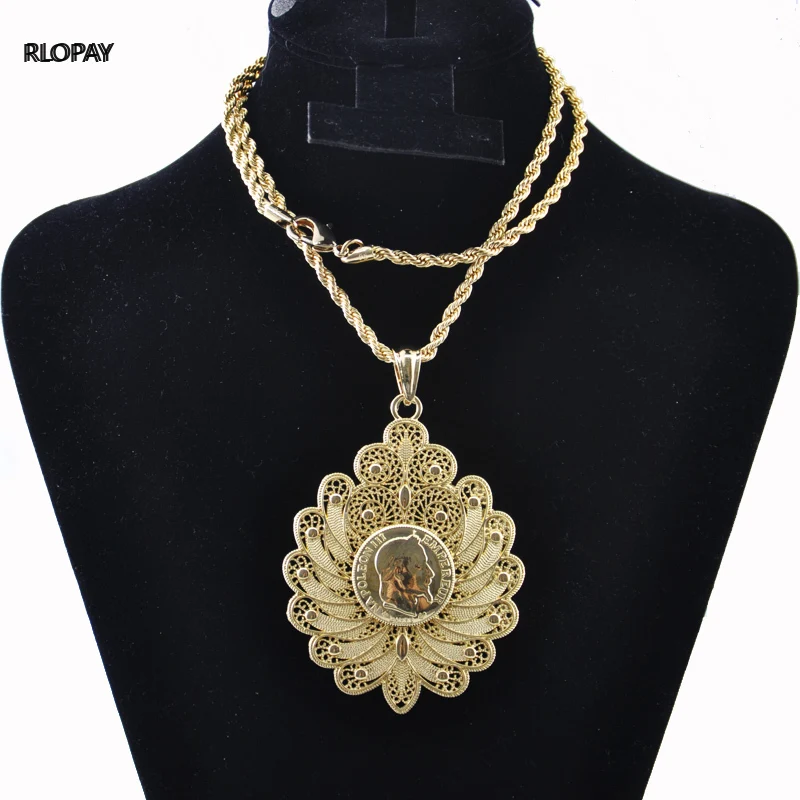 Кулон в этническом стиле Ювелирная монета ожерелье с длинной цепочкой золотое