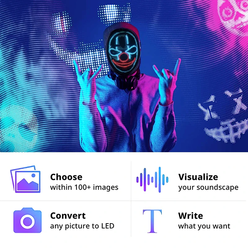 Bluetooth RGB светодиодсветодиодный трансформирующая маска для лица освещение