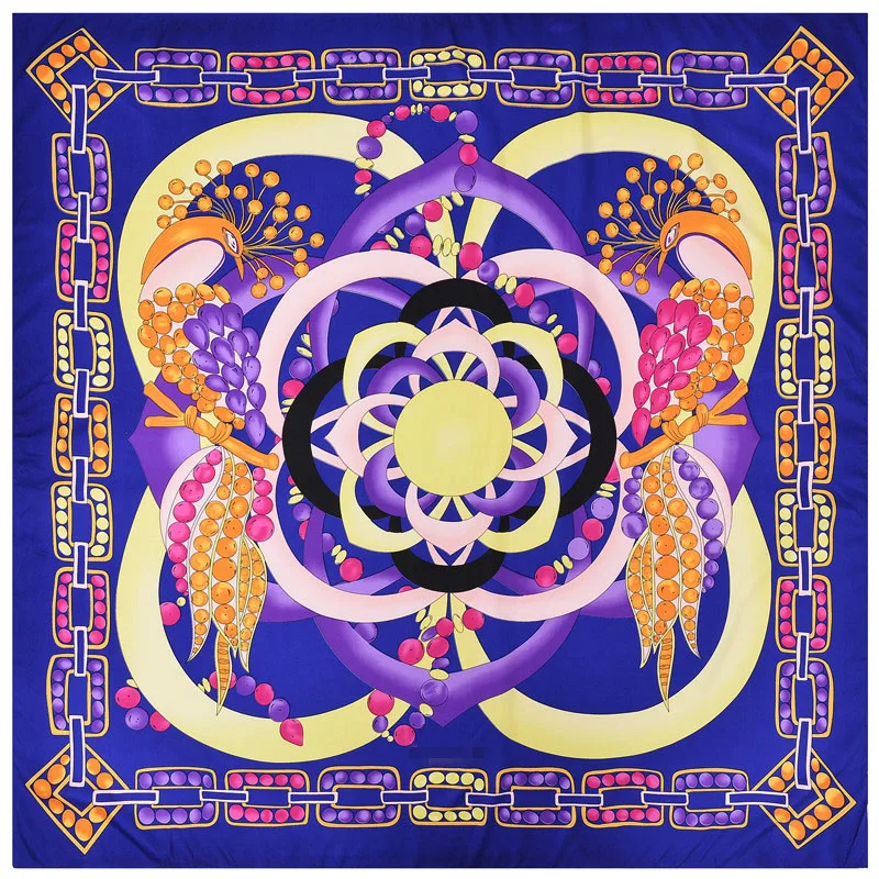 Твиловый Шелковый квадратный шарф цепочка с принтом павлина шейный платок