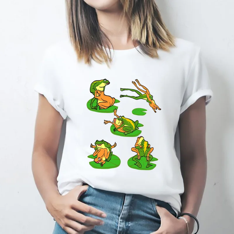 

T-shirts Women Summer Cartoon frog Printing Kawaii Fashion Clothes Ladies tee shirt Tops Short sleeve Graphics female TShirt