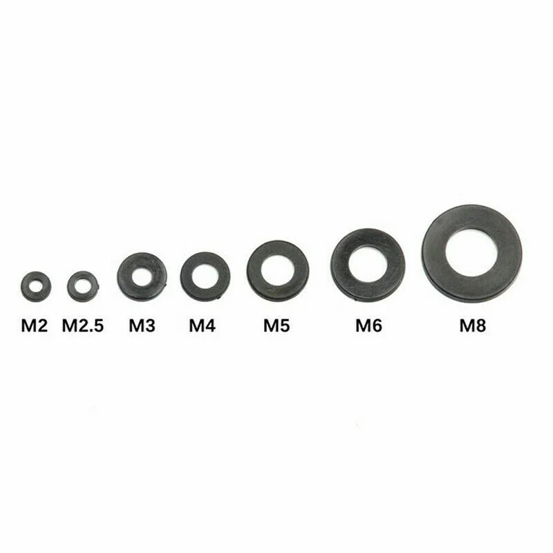 364pcs Black Flat Washer Screw Bolt Insulation Gasket Ring Assortment For M2-M8