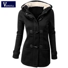 Vangull Женская куртка с капюшоном и пуговицами из рога, Тонкая Повседневная парка в стиле Харадзюку, Осень-зима, теплое мягкое Женское пальто на молнии, новинка 2020
