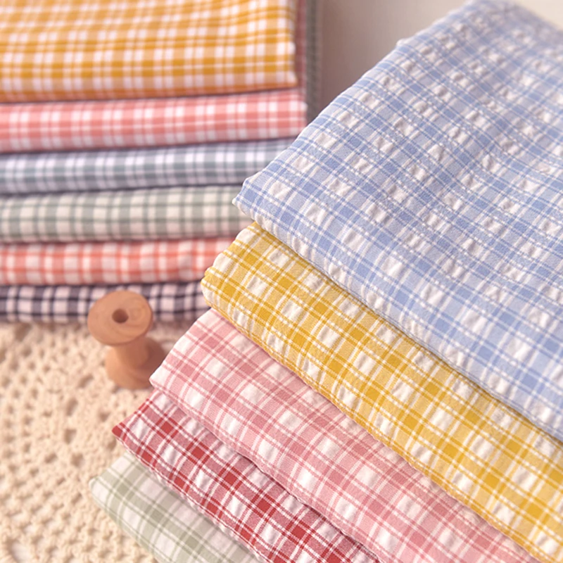 

50*150cm Mori Bubble Lattice Anti-wrinkle Polyester Fabric Dress Clothing Picnic Mat Tablecloth Baby Clothes Handmade Diy Fabric