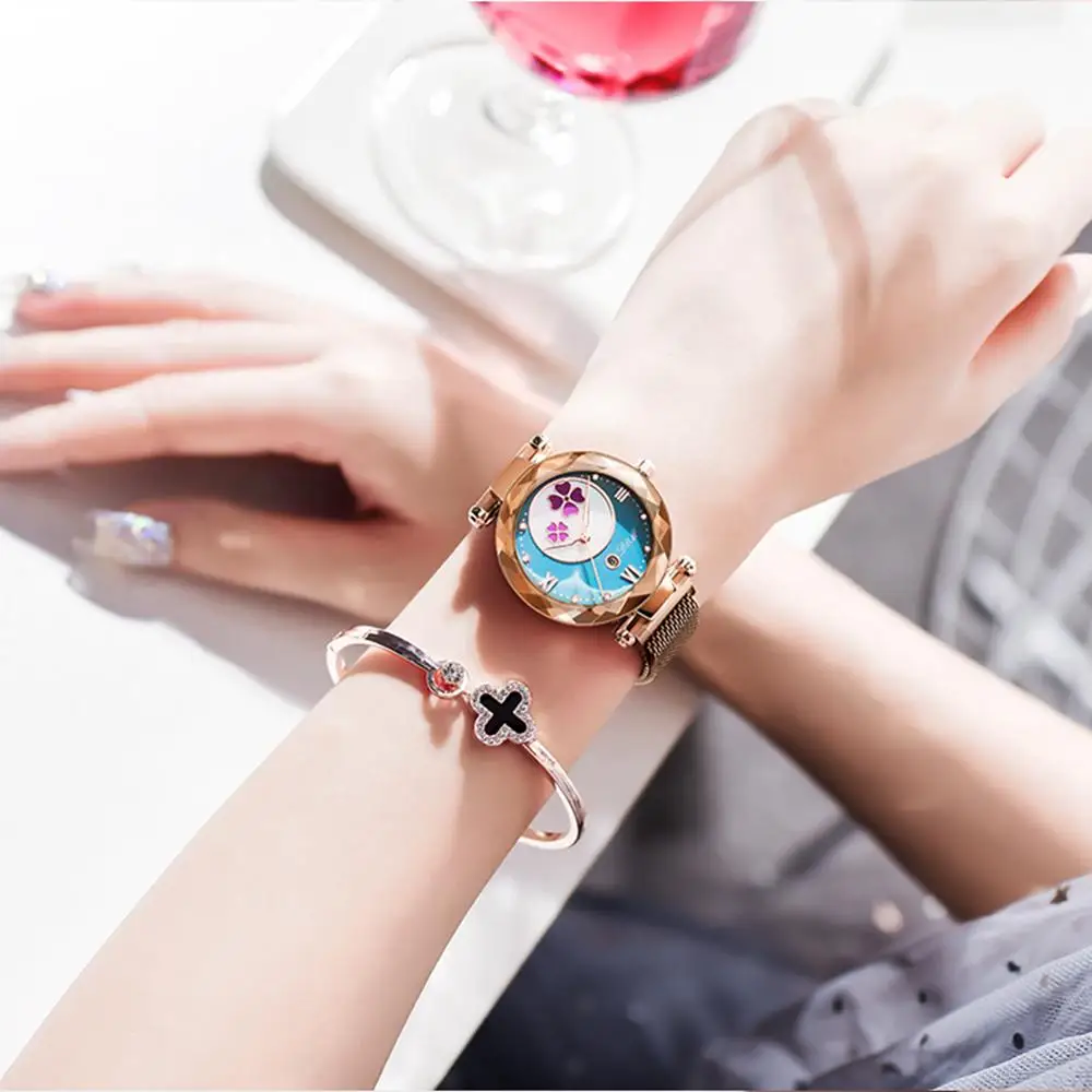 Часы DOM женские кварцевые с магнитной застежкой люксовые наручные сетчатым