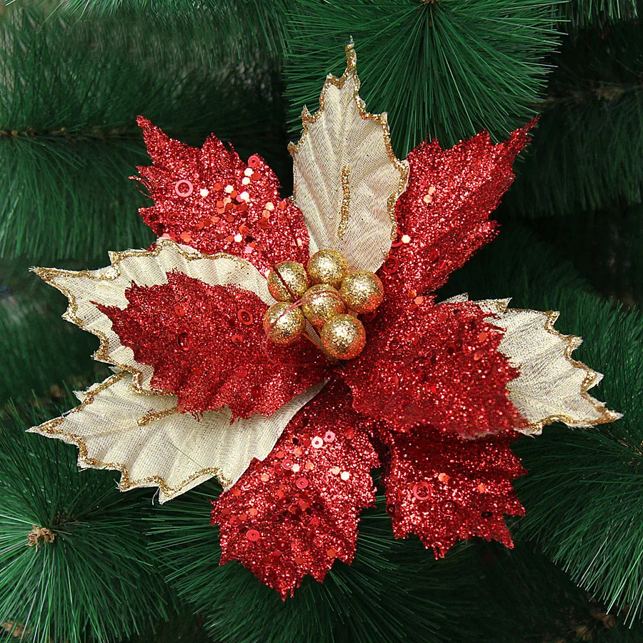 Рождественские Цветы елочные украшения блестящие полые Свадебные для вечеринки