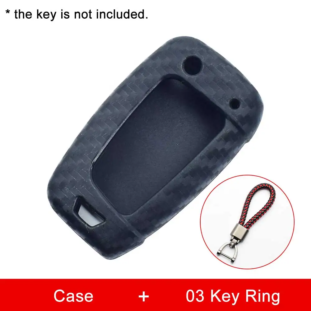 Case and 03 Key Ring Карбоновый силиконовый чехол для ключей от машины для hyundai Accent Kona Santa Fe I30 IX35 Складной Дистанционный брелок крышка брелок защитная сумка - Название цвета: Case and 03 Key Ring