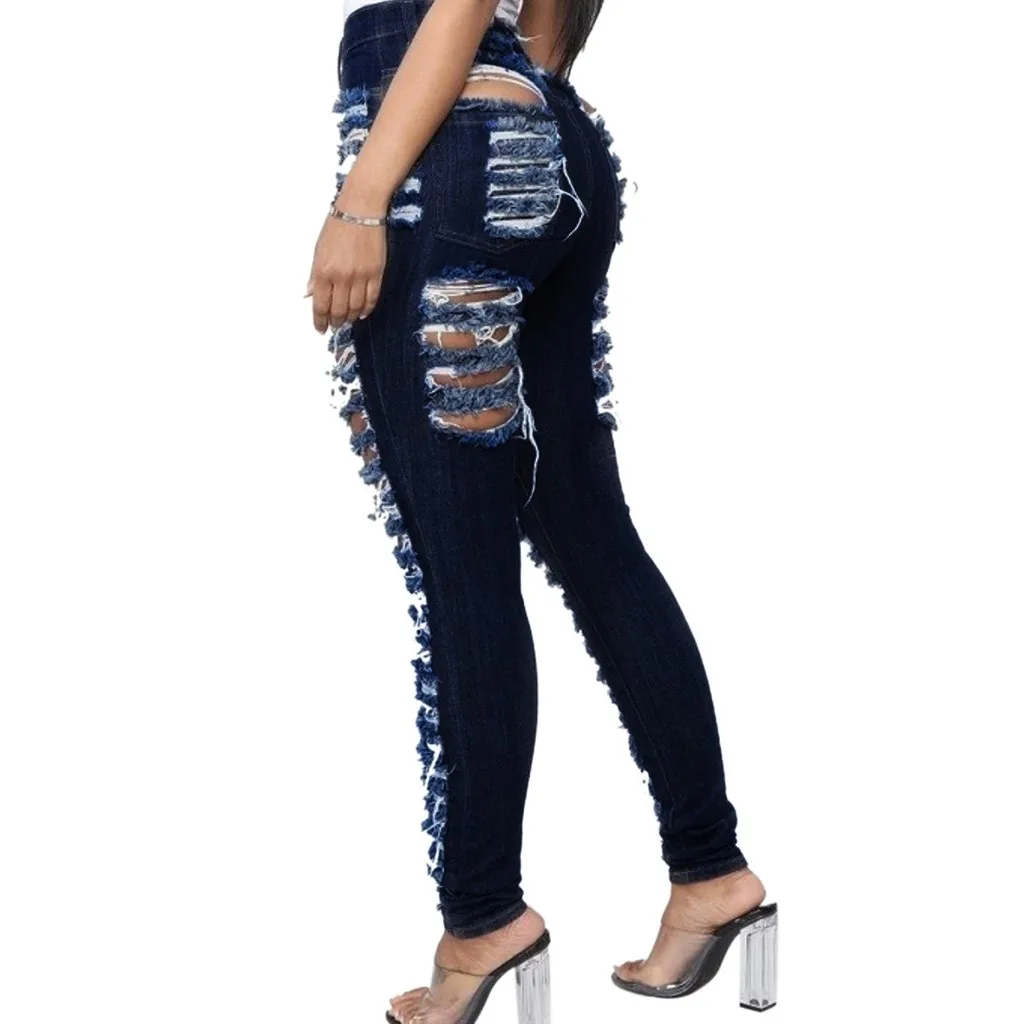 

Casual fashion woman jeans mujer High Waist Stretch Hole Jeans Leggings Slim Fitness Pants Trousers Pant