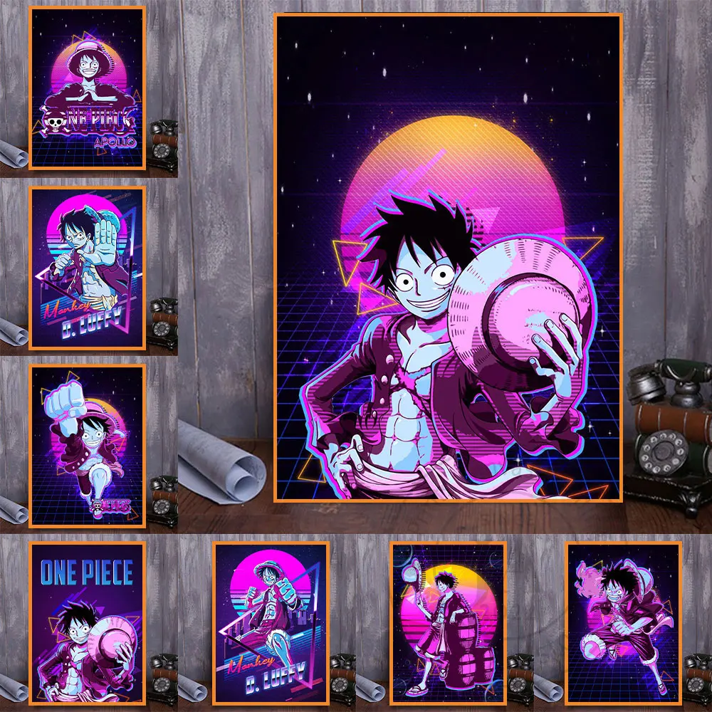

One Piece Anime And Landscape Poster Luffy Cartoon Character Canvas Art Painting Living Room Mural Decor Pictures Children Gifts