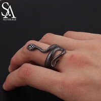 sa silverage european and american fashion personality exaggerated snake ring punk white black vintage silver luxury jewelry