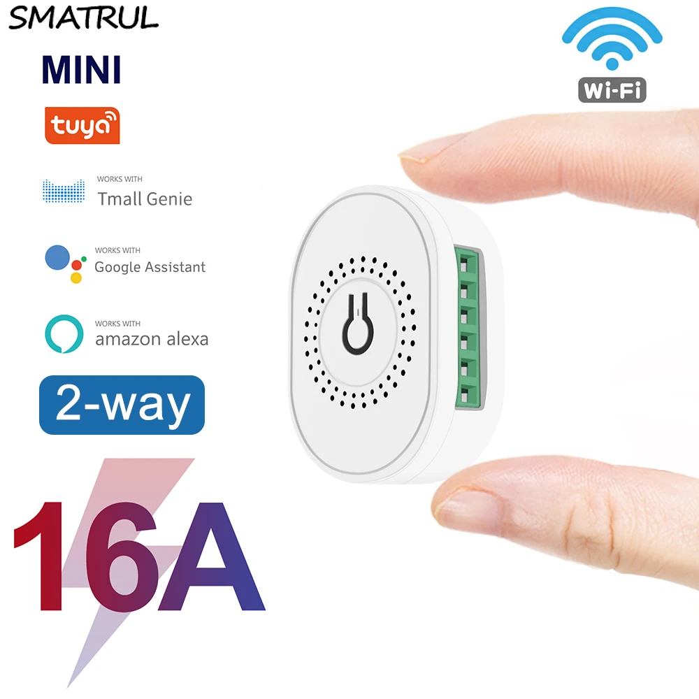 SMATRUL Tuya Интеллектуальный переключатель Wi Fi светильник 16A мини 2 Way модуль &quotсделай