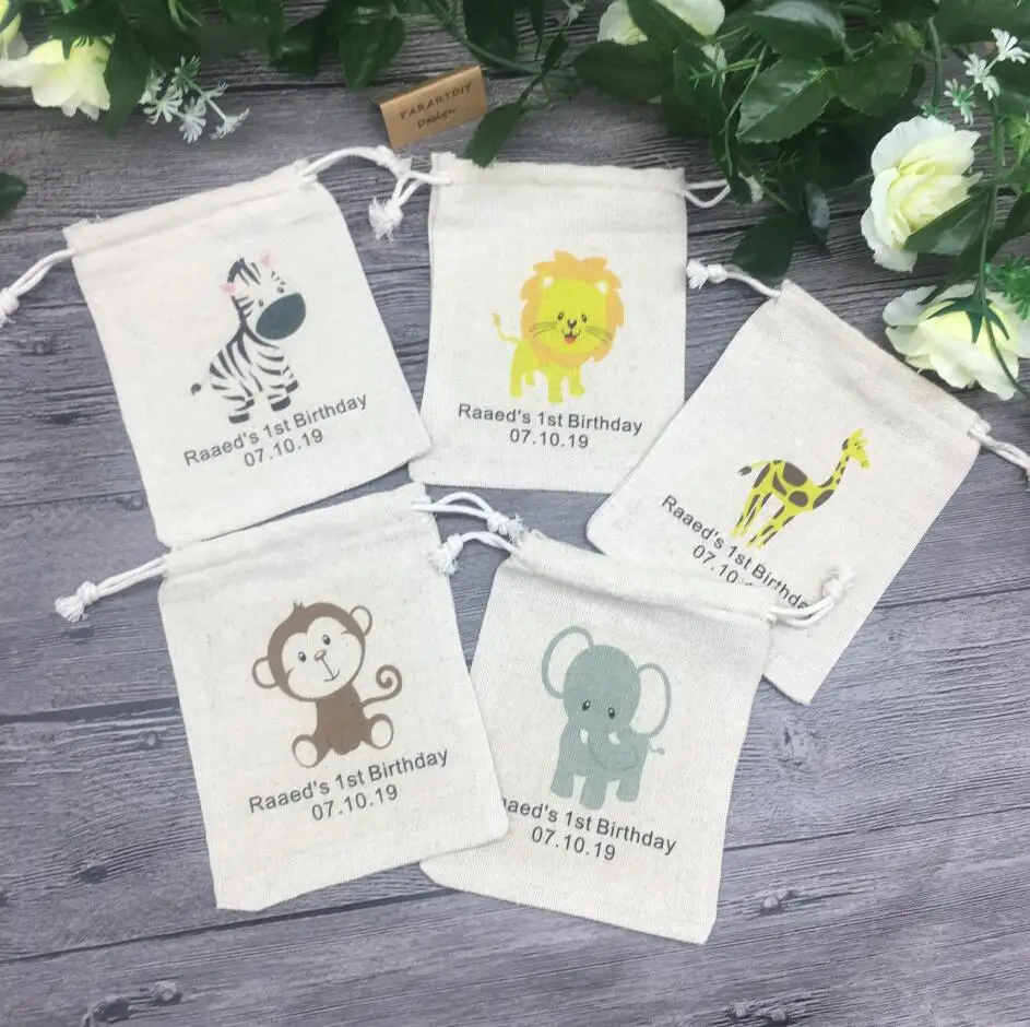 Джунгли Младенцы животные тематическая вечеринка сумочки для конфет подарочные