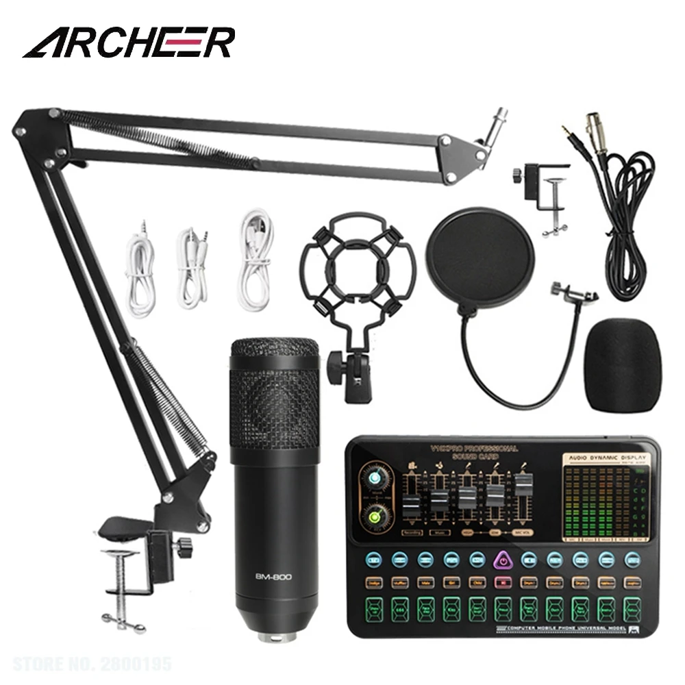 

ARCHEER BM800 Microphone BT Mixer V10X Pro Sound Card Condenser Game Audio dj Live Broadcast MIC USB OTG Recording Professional