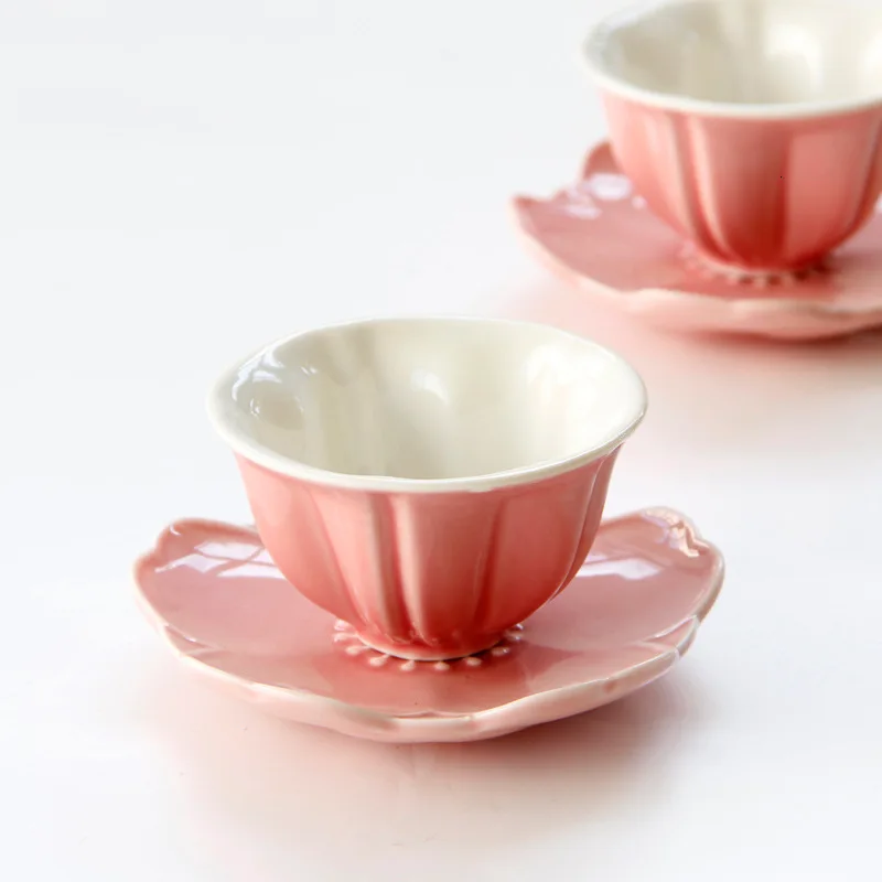Originality Pink Flower Ceramics Coffee Cup Saucers Suit Afternoon Tea Scented Tea Black Tea Teacup Copos Women's Coffee Cups