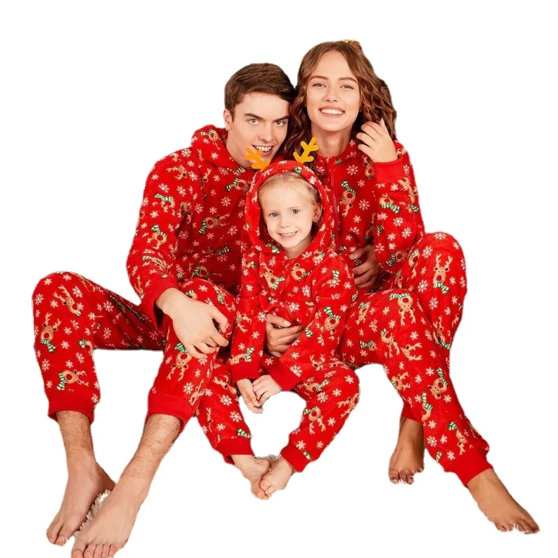 

Christmas and New Year Family Family Wear, Printed Hooded Home Wear, Cartoon Pajamas Christmas Elk Casual Pajamas Set