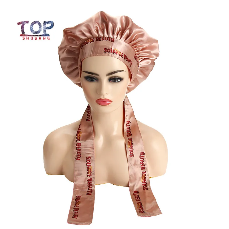 

Custom Logo Full Logo Satin Bonnet Human Virgin Hair Extensions Bundle Wigs Sleep Protect Bonnet