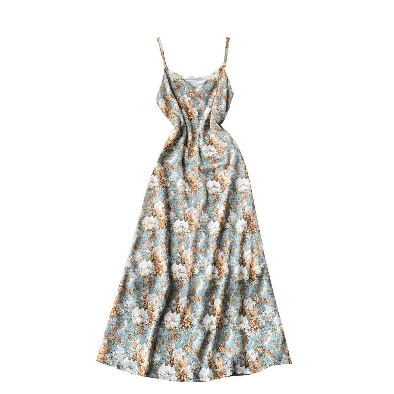 

Retro Floral Vestidos Female 2021 New Fashion Summer Dress Temperament V-neck Slim Chiffon Holiday Midi Dress