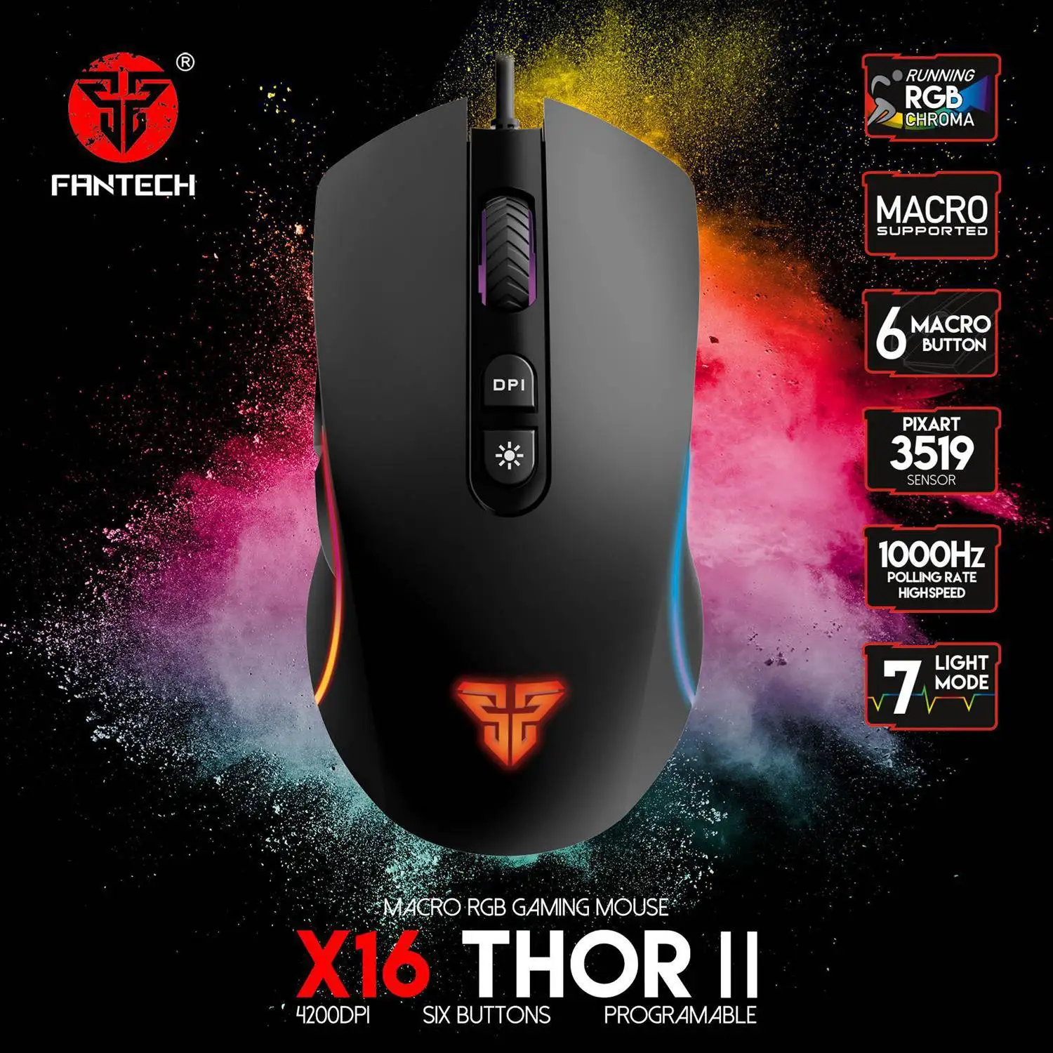 FANTECH X16 профессиональная игровая мышь 4200DPI Регулируемая 6 кнопок Макросъемка для