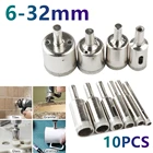 Набор сверл с алмазным покрытием, набор из 10 насадок для сверления мрамора, стекла, керамики, для электроинструментов, 6-32 мм