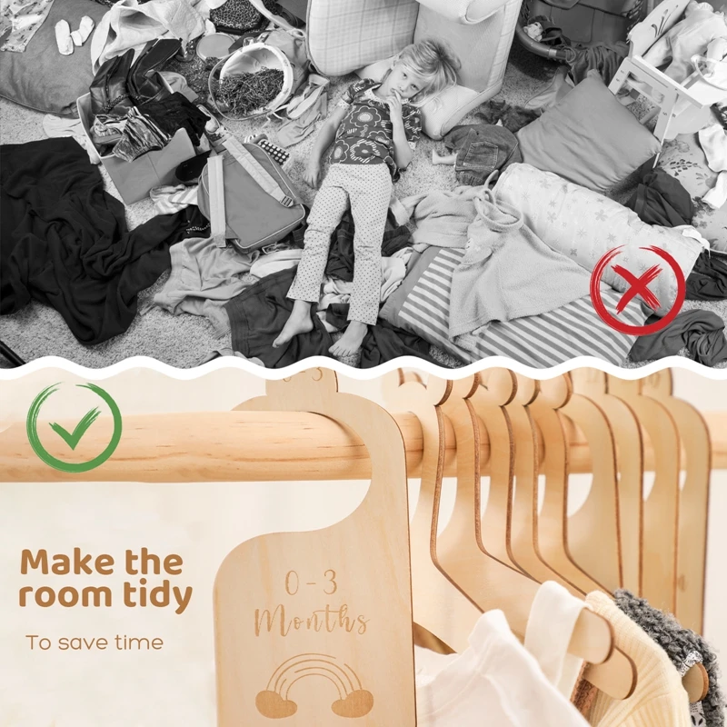 Conjunto de separadores de armario para beb&eacute;, organizadores de ropa de arco&iacute;ris de madera, conmemoraci&oacute;n de crecimiento para reci&eacute;n nacido, suministros-4